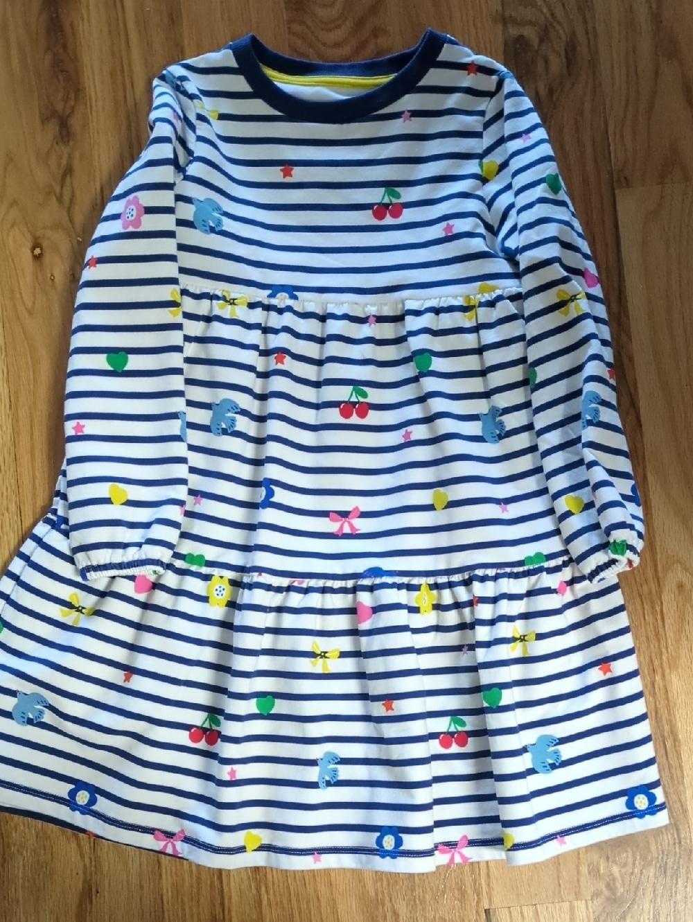 Mini Boden Blue and White Striped Girls Long Sleeve Dress Nwot 6-7
